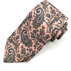 Vintage Lands' End Paisley Floral Silk Tie Men Necktie Pink Tapestry Cottagecore